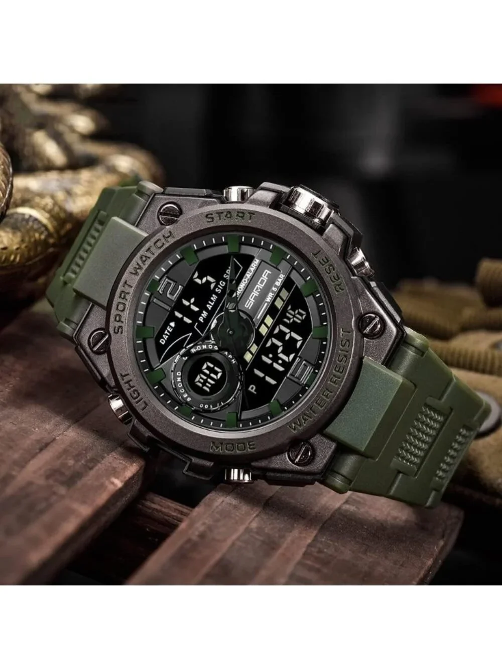 Men's Army Green Analog Quartz Sports Outdoor Waterproof Military Digital Watch